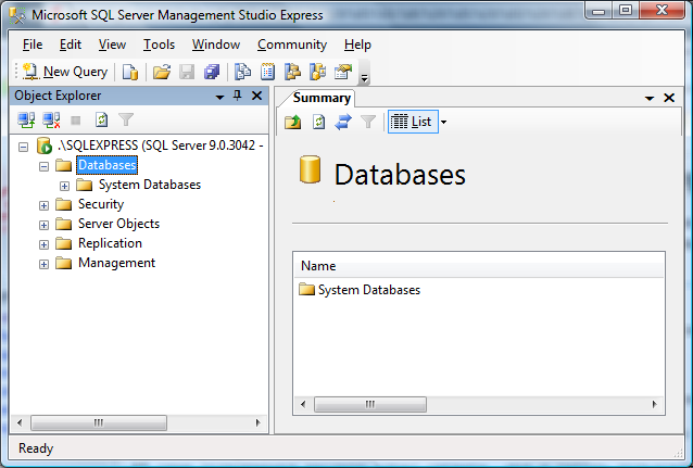 :SQL management studio, Main window.png